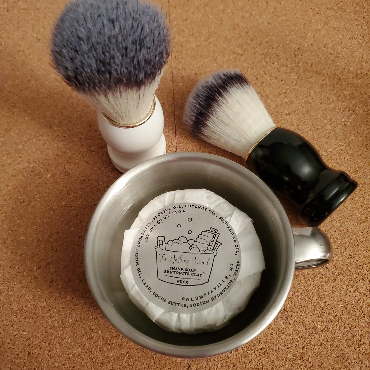 Shaving Set with Bentonite Clay and both Black and White Shave Brush Options.
