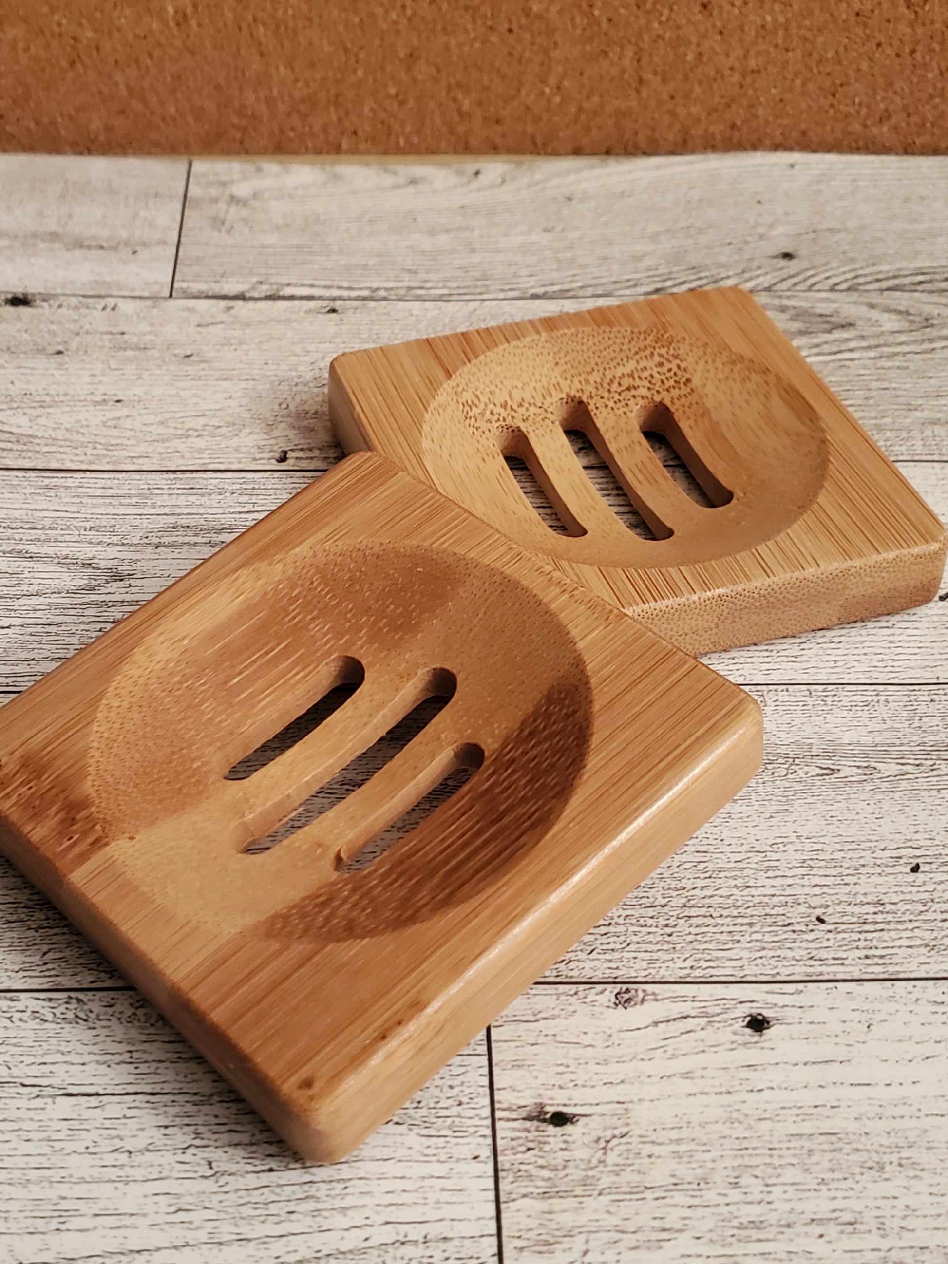 2 Medium color wooden soap dishes together (smaller)
