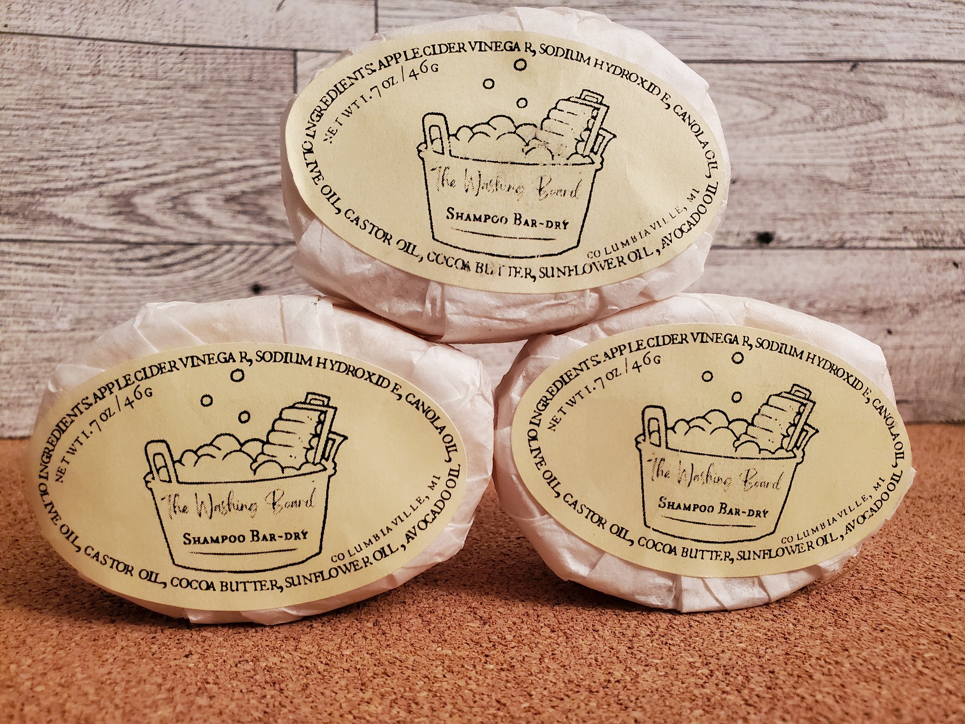 Shampoo bars,  dry,  shown in eco friendly packaging.