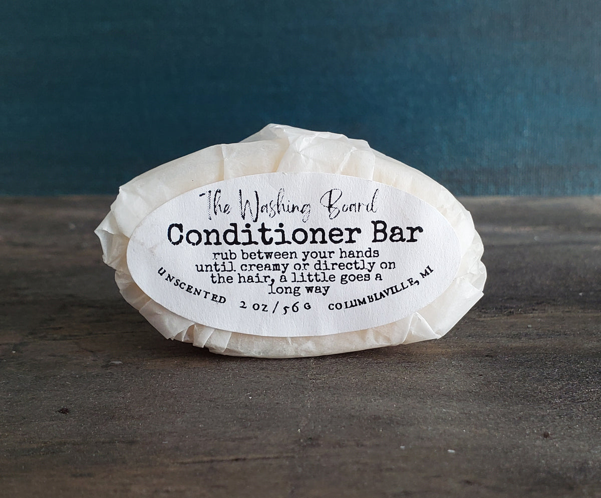 Unscented solid conditioner bar from The Washing Board.