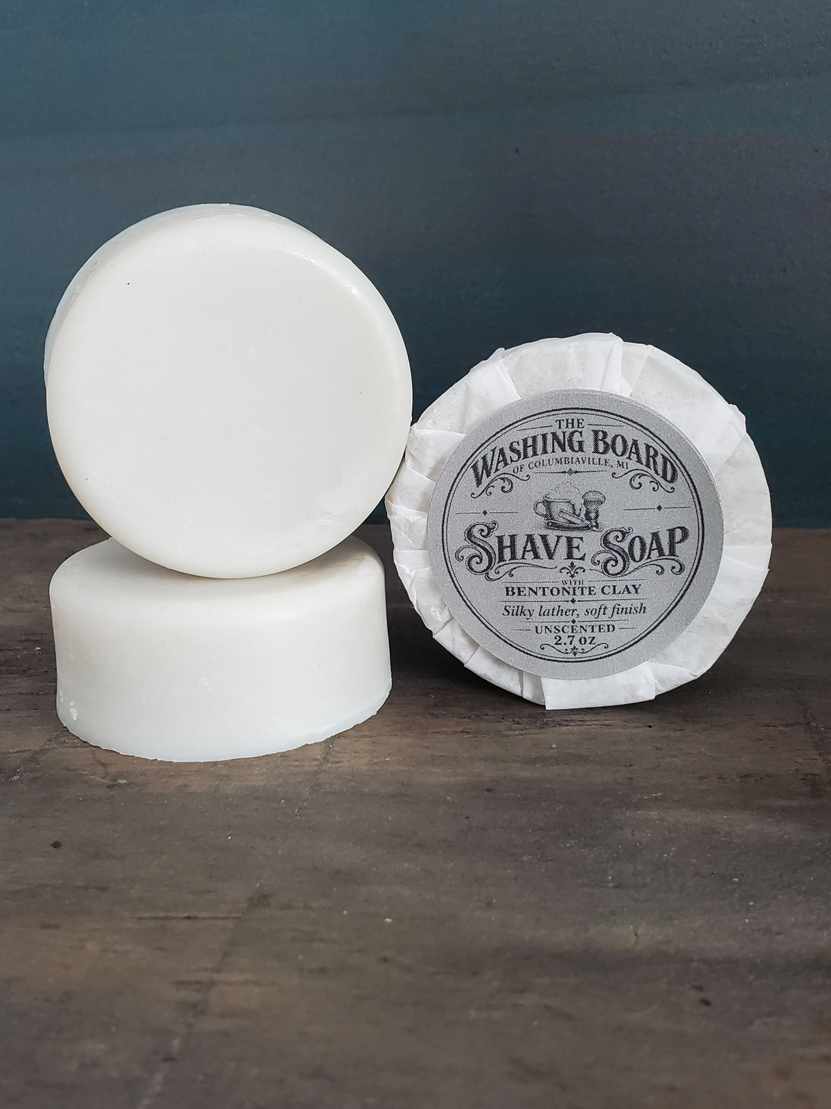 Unscented shaving soap with shave brush from The Washing Board.
