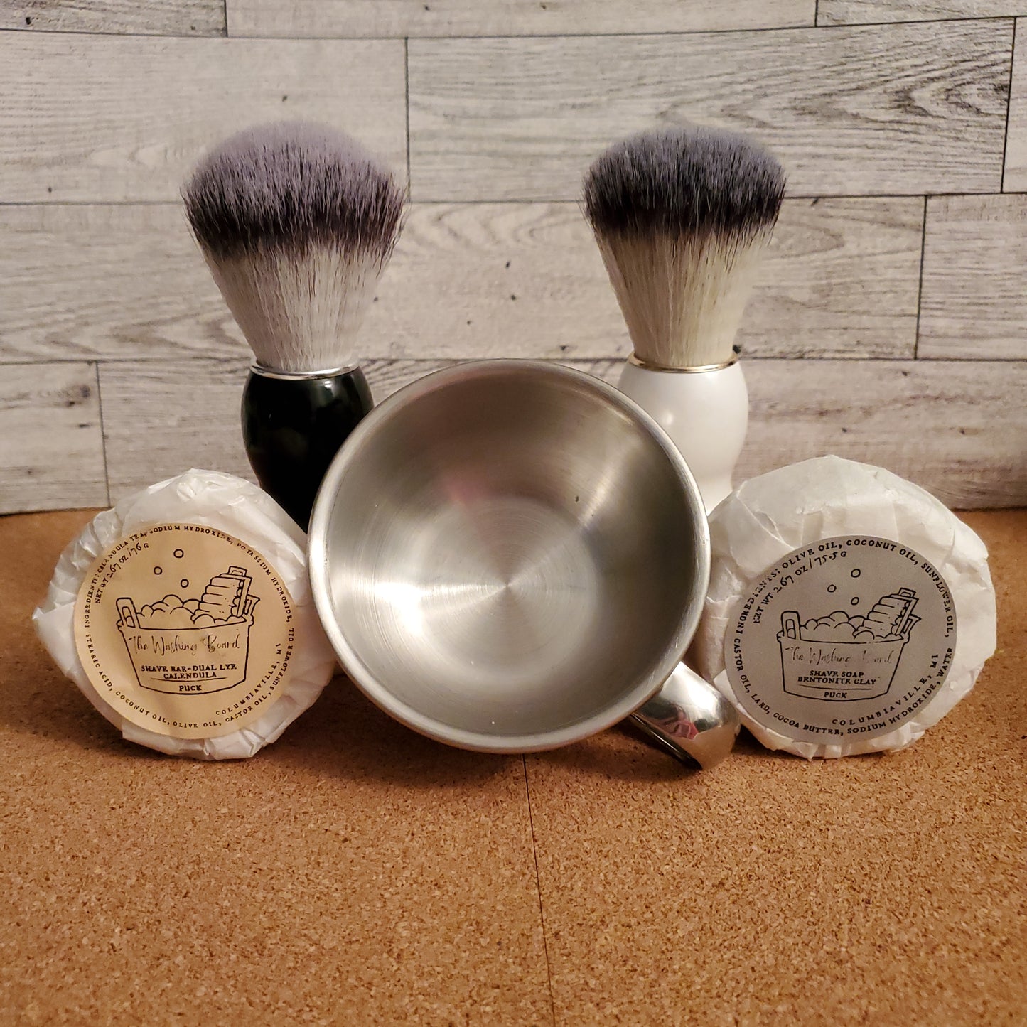Shave Kit stainless steel bowl with Shave Brush and Shave Soap options