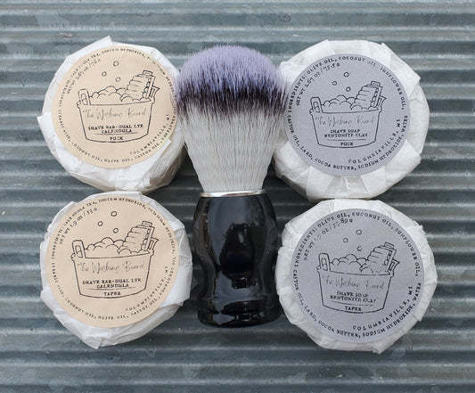 All of the Shave Soaps together with a Shave Brush